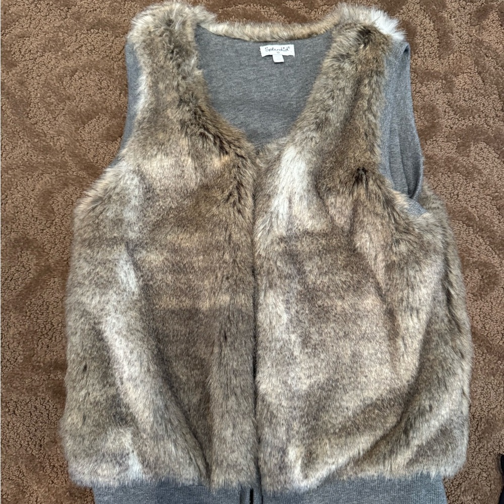 Splendid Faux Fur Vest with Tan and Gray